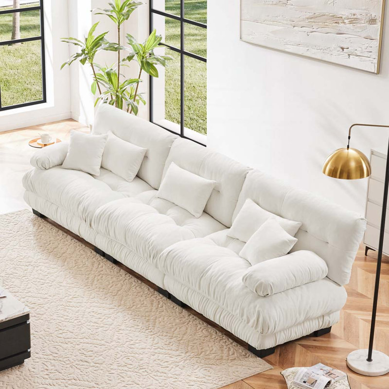 Canapé en chenille 3 places, H 34,5 po x l 133,8 po x P 36 po, 4, Blanc