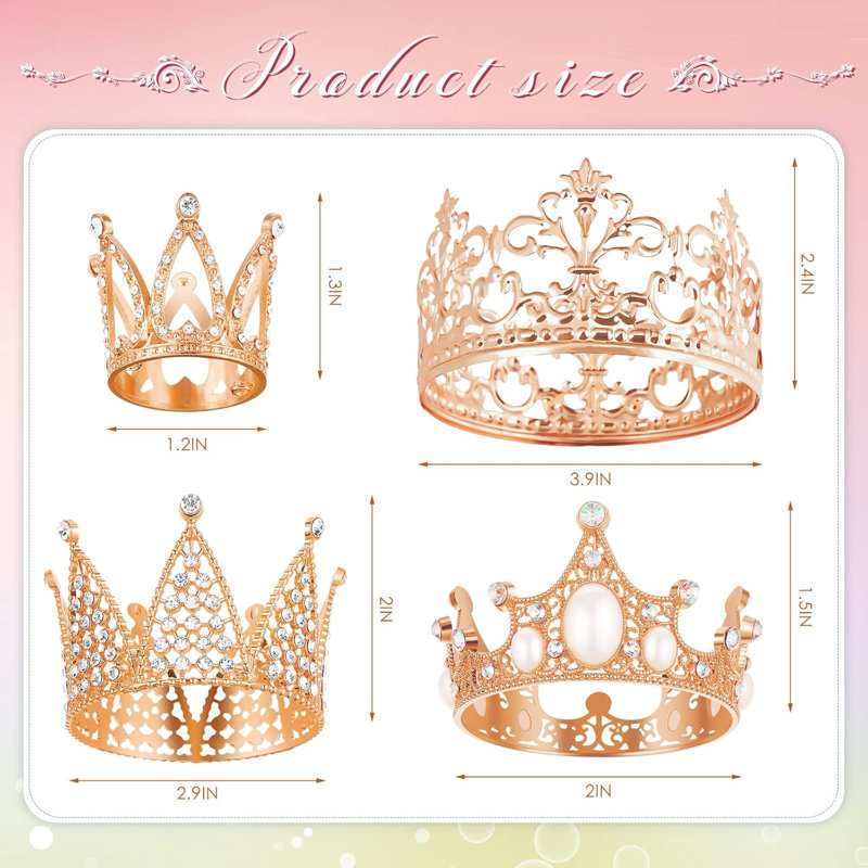 4-piece Mini Crown Cake Toppers – Cute Style Rose Gold