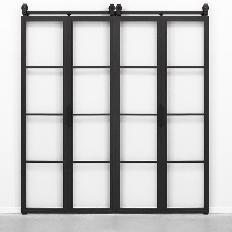 Single Bi-Fold Door With Transparent Glass, 2, Double Slide