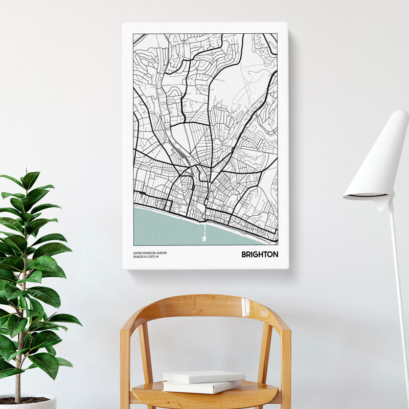 Map Brighton UK - Wrapped Canvas Print, 60cm H x 40cm W x 3cm D