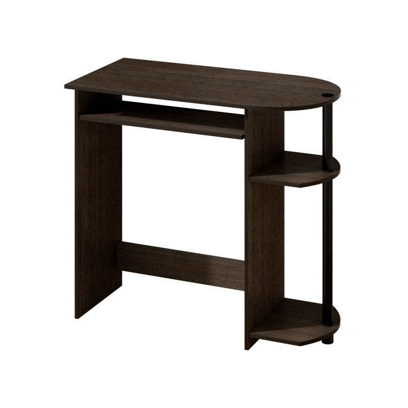 Table pour bureau à domicile avec plateau pour clavier et tablette latérale Simpliste, Brun foncé, noir