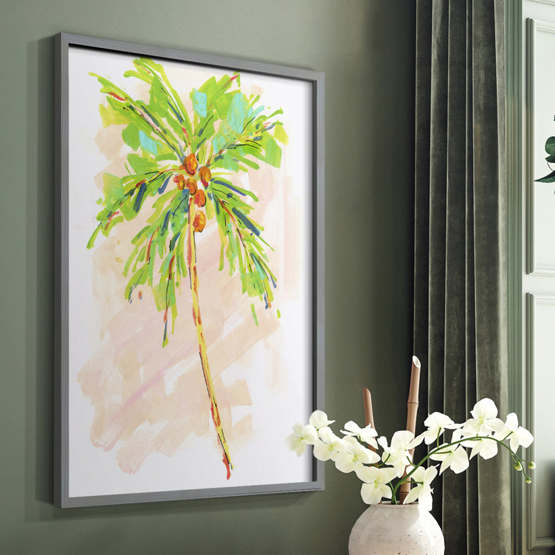 Cocotier I, reproduction encadrée - bois massif, H 10 po x l 8 po, Gris