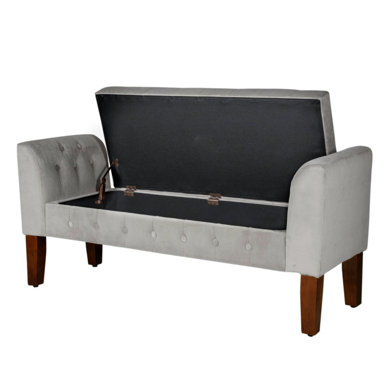 Pittsboro Oxford Upholstered Storage Bench, Bella Dove Performance Velvet