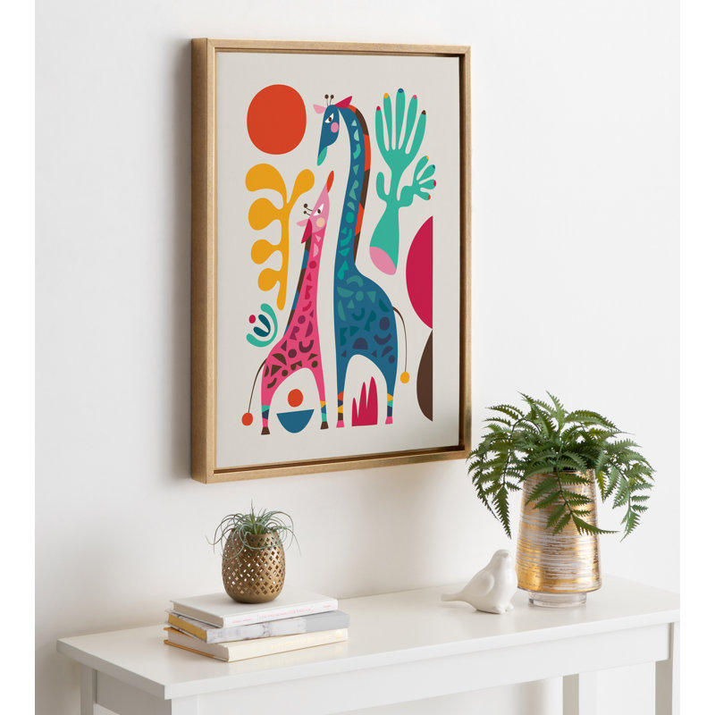 Girafe Love par Rachel Lee 3 Birdies Studio, reproduction d'art sur toile encadrée, H 18 po x l 24 po, Doré