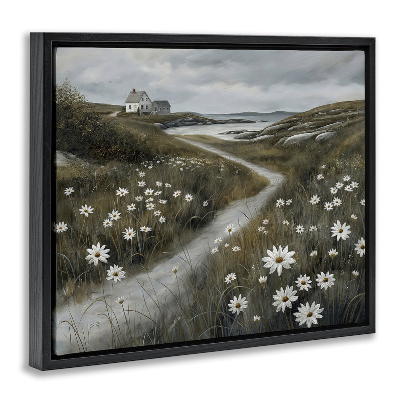 Daisies Along Coastal Path Floating Frame, design by Imagine It Images, Jet Black Floater Framed, 17" H x 21" W