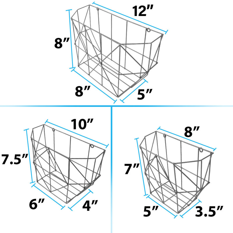 Ensemble de paniers suspendus en métal 3 pièces, Argent