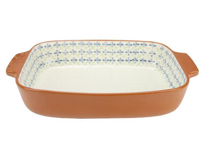 14" Green & Blue Flower Rectangular Terracotta Oven Baking Dish