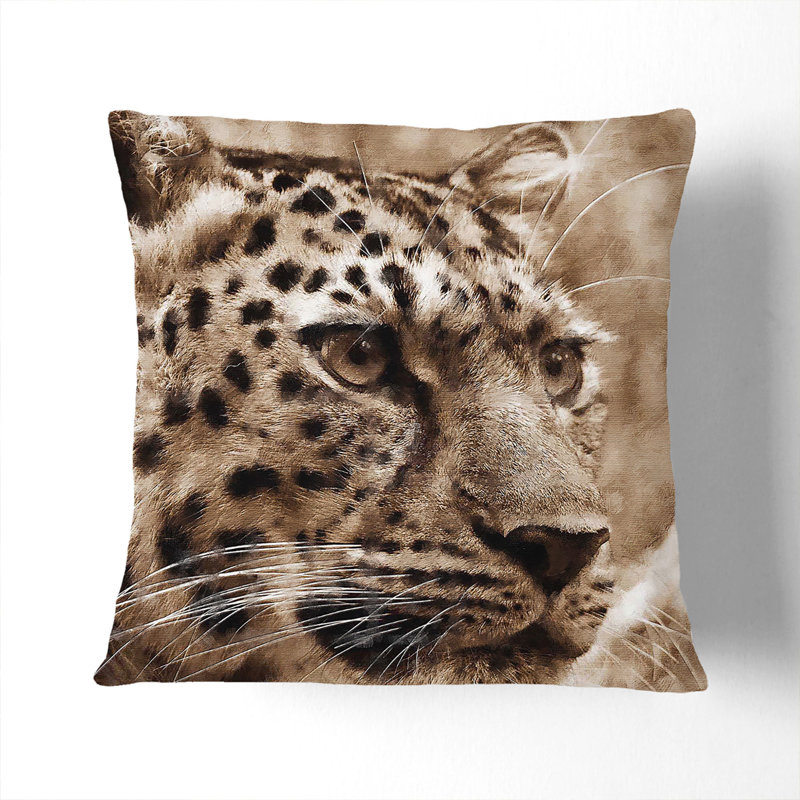 Leopard Vol.3 Square Throw Cushion, Stone, 40cm H x 40cm W x 15cm D