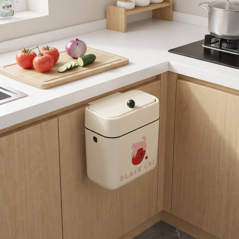 PP；ABS Kitchen Trash Can, Cream