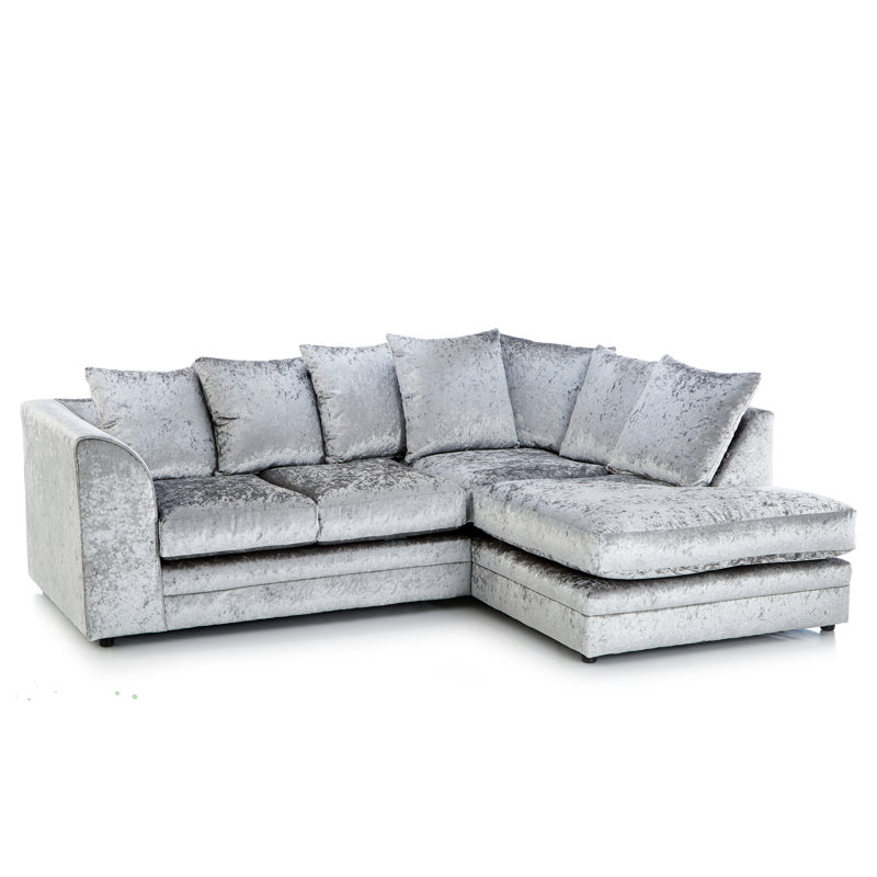 Romelia 3 Seater Velvet Sofa & Chaise, Silver, Right Hand Facing