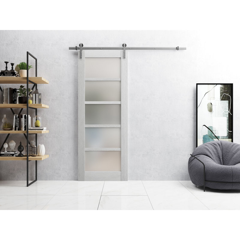 Porte de grange à panneaux en bois Quadro sans trousse de quincaillerie d'installation, 30 po x 80 po, Chêne gris clair
