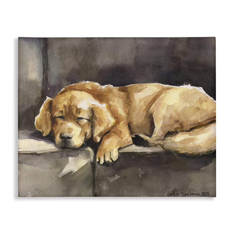 «Sleeping Golden Retriever», art mural sur toile par George Dyachenko, H 16 po x l 20 po