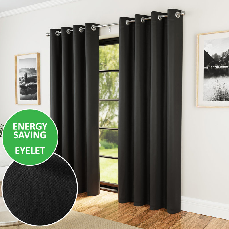 Stefany Room Darkening Curtain, 117 W x 137 D cm, Black