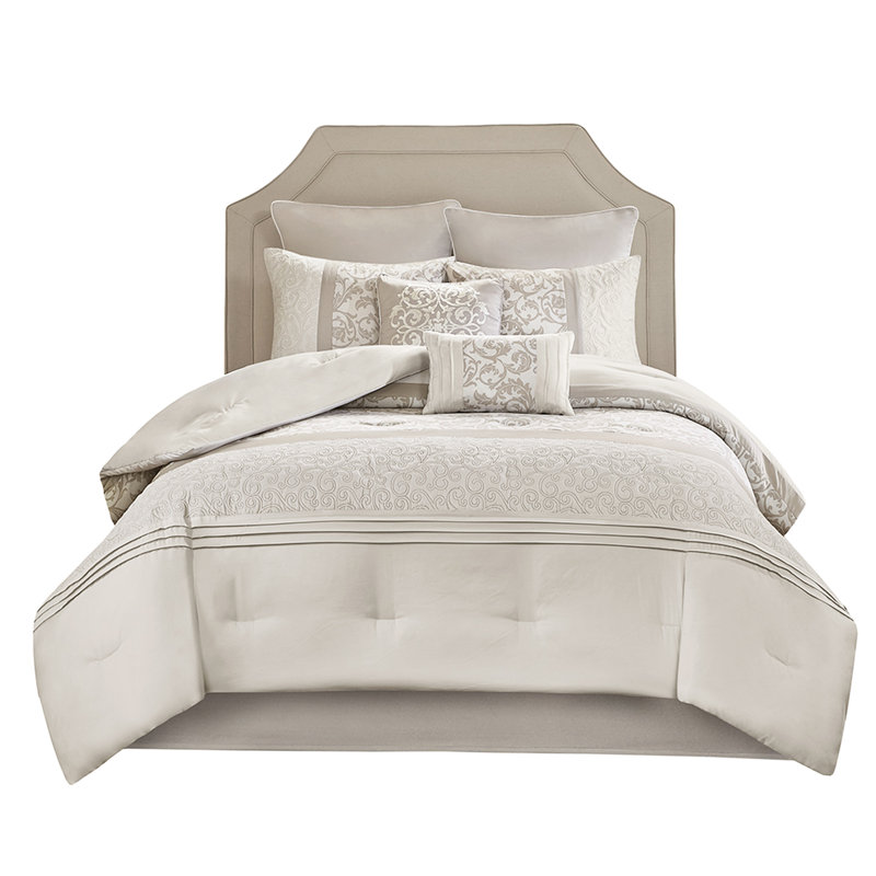 Queen Embroidered Bedding 8 Pcs - Graceful Elegance, Soft Fabric, Bedding,, Queen Comforter + 7 Additional Pieces