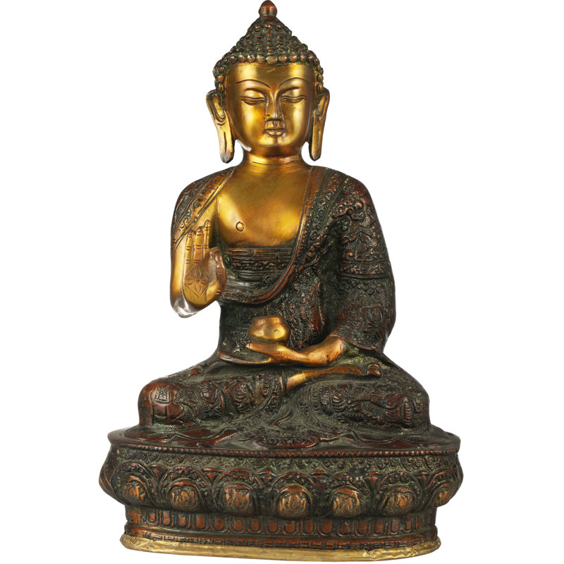Divinité bouddhiste tibétaine prêchant un bouddha vêtu d'une robe sculptée