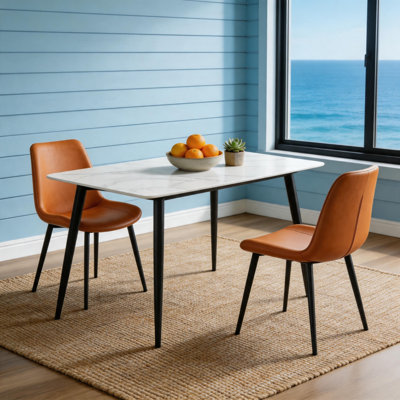 Ensemble de table et chaises de salle à manger en pierre frittée pour 2 personnes, montage facile