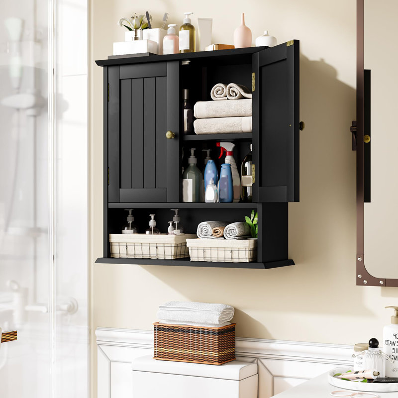 Armoire de salle de bain murale avec 2 portes et tablette ouverte, armoire de rangement murale au-dessus de la toilette, armoire à pharmacie de salle de bain