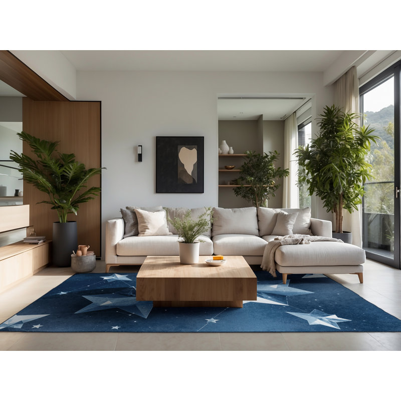 Tapis bleu doux et moelleux d'inspiration géométrique Clements Global, 2 pi x 3 pi