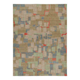 Geometric Hand-Knotted Rectangle 9' x 12' Cotton/Wool Area Rug in Beige/Blue