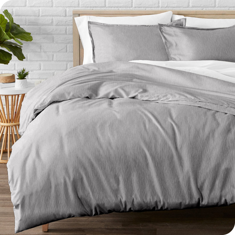 100% Cotton Flannel Duvet Cover Set, Twin XL Duvet Cover + 1 Standard Sham, Heather Light Gray