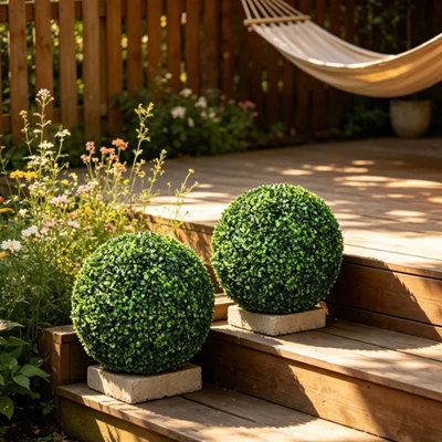 Set of 2 19.75" Artificial Boxwood Topiary Balls, UV Resistant Faux Plants Round PE Plastic Ball Shrubs for Indoor Outdoor Home Office Porch Garden Patio Decor