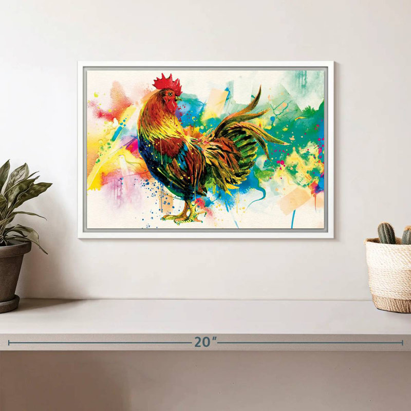 Éclaboussure de peinture de coq, Cadre flottant blanc, 13 po x 9 po