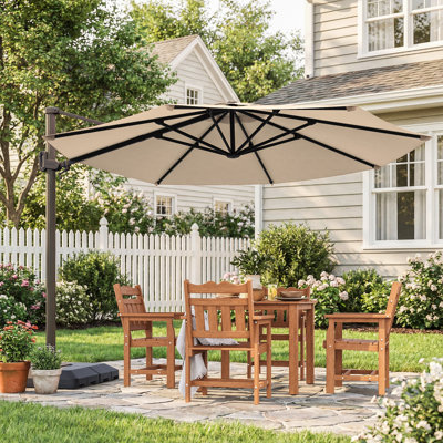  11' Deluxe Cantilever Patio Umbrella with 360-Degree Rotation and All-Weather Fade-Resistant 240g Solution-Dyed Canopy with Base