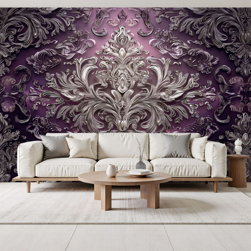 Papier peint auto-adhésif Royal mauve damassé Royal, L 96 po x l 69 po