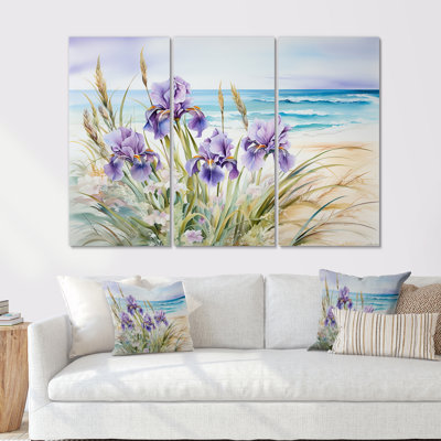 Mauve iris sur la plage II - ensemble d'impressions d'art mural iris