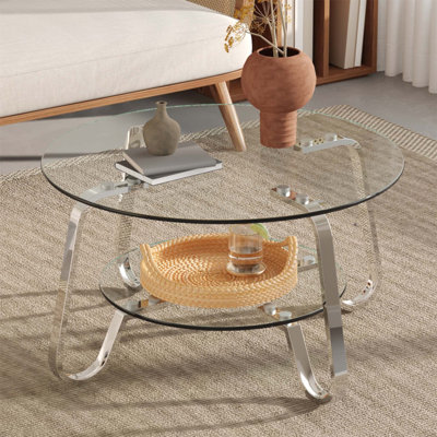Table basse rétro en verre trempé à structure métallique minimaliste, élégante et polyvalente pour les espaces de vie modernes