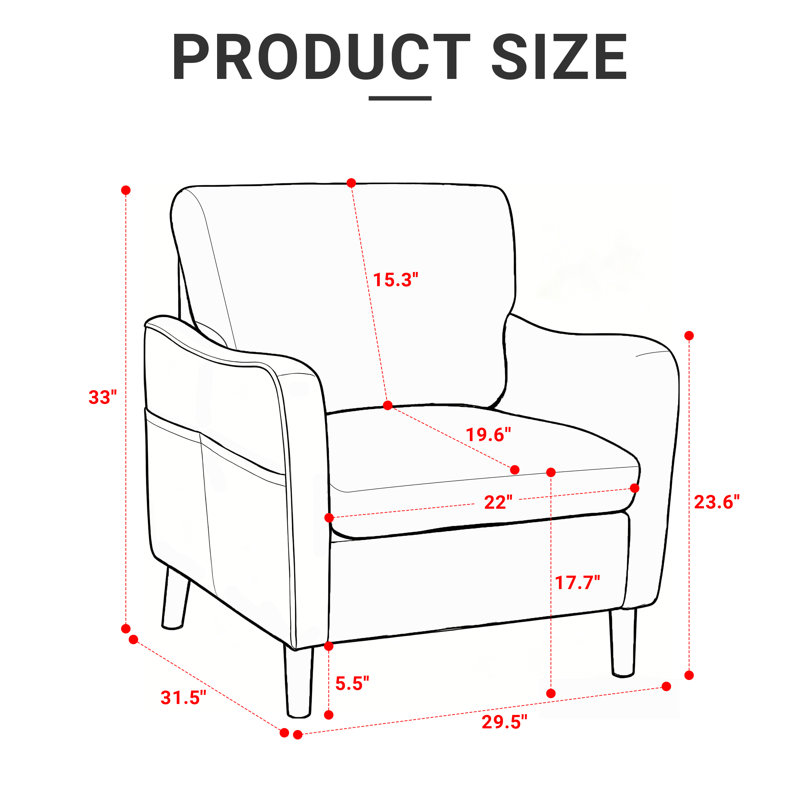 Upholstered  Single Sofa Chair Accent Chair for Living Room and Bedroom, Yellow