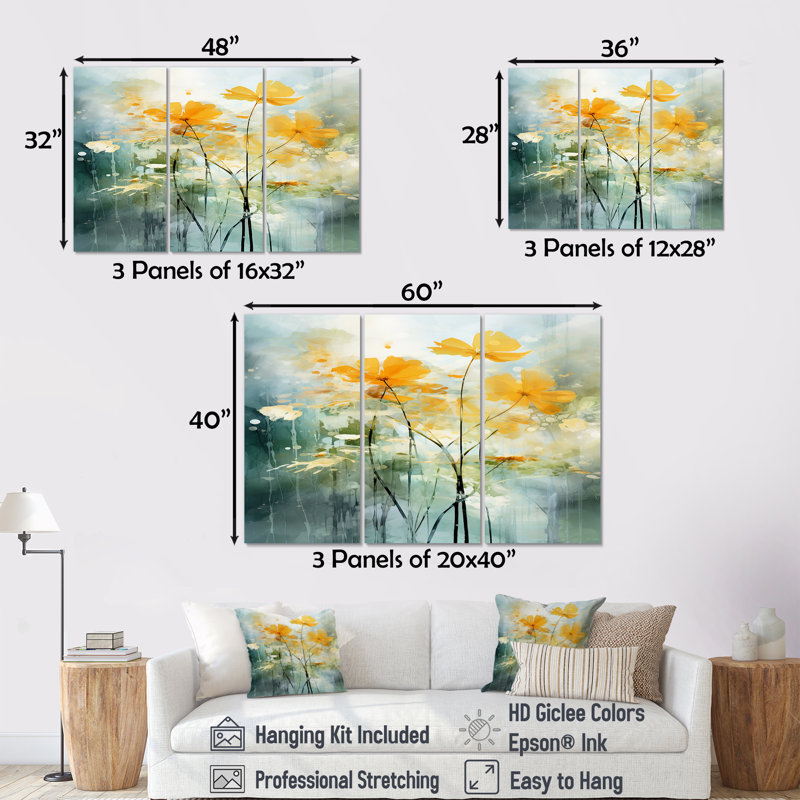 Edgardo - Ensemble d'impressions murales Buttercups, Toile tendue, H 28 po x l 36 po x P 1 po