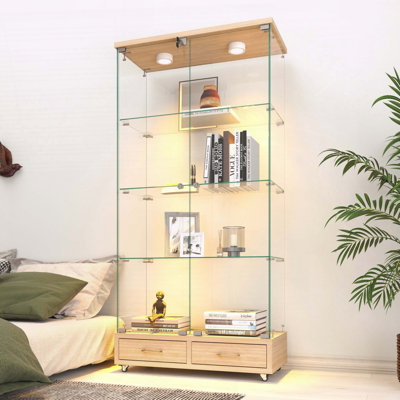 Vitrine moderne en verre avec 2 grands tiroirs et lumières DEL