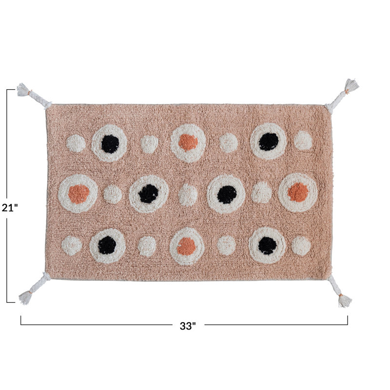 Boho Cotton Tufted Bath Mat with Circle Pattern and Tassels
