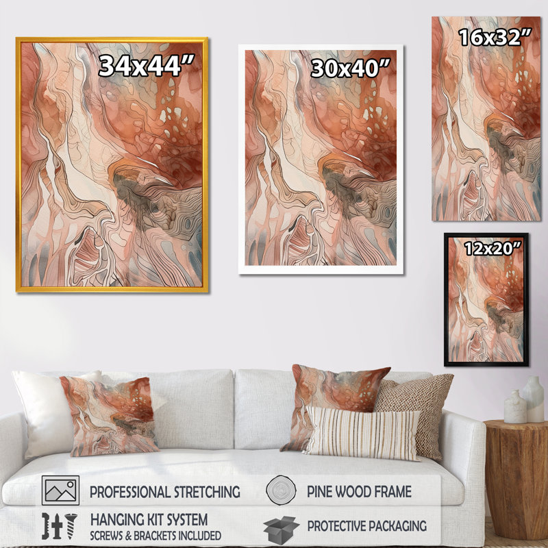 Chocolat, rêves, terre cuite, aquarelle abstraite - peinture murale abstraite, H 44 po x l 34 po x P 1,5 po, Toile tendue
