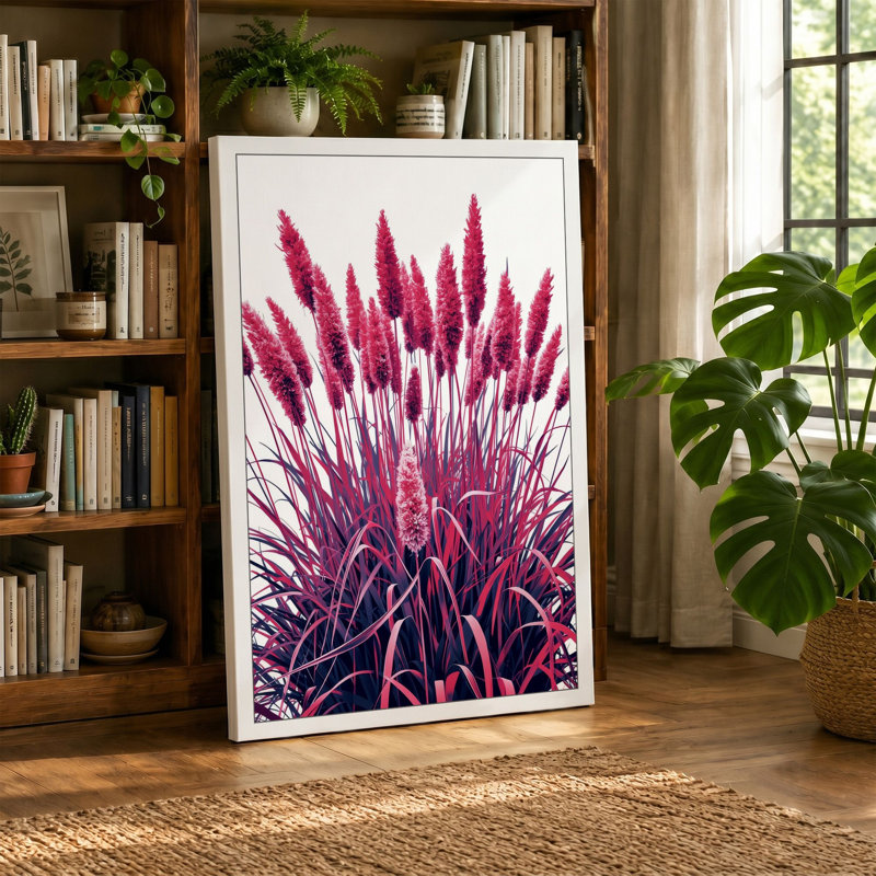 Burgundy Plume Grass Botanical - Wrapped Canvas, 18x12 - 45.7 x 30.5 cm, Sage Border
