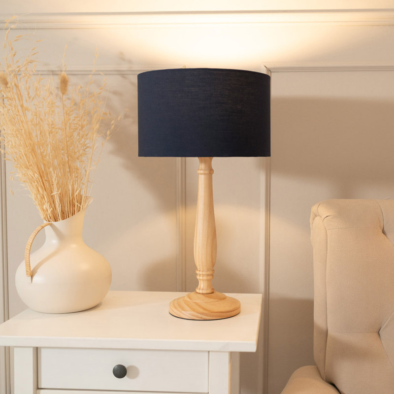 Annum Wood Table Lamp, Navy Blue, No, Natural