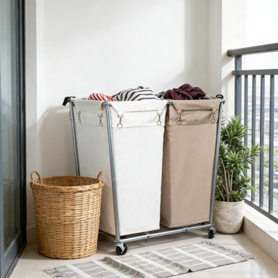 Commercial Heavy Duty Laundry Cart With Wheels, 280L Large Rolling Laundry Sorter With 2 Removable Bags, Steel Frame And Lockable Casters For Laundry Room, Hotel, And Home Use