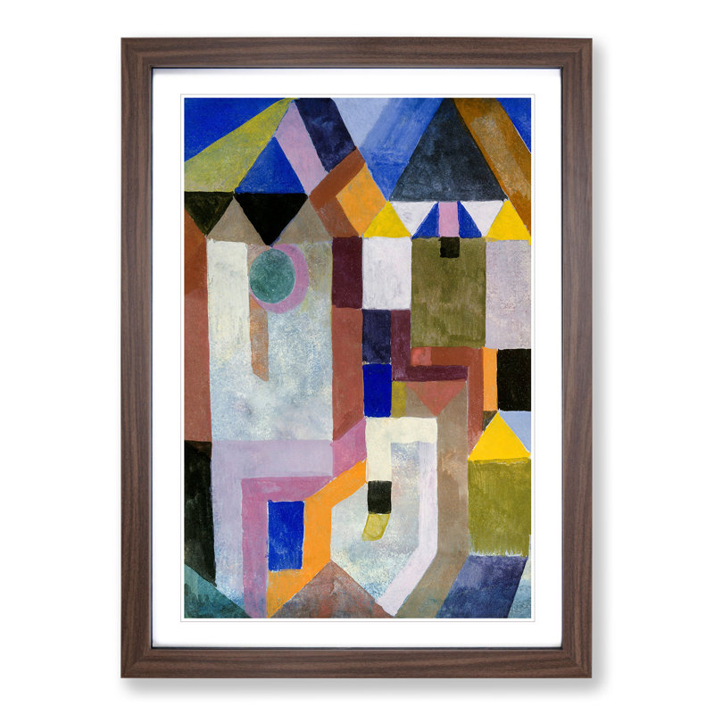 Colourful Architecture by Paul Klee - Picture Frame Painting on MDF, Walnut Framed, 36cm H x 27cm W x 2cm D