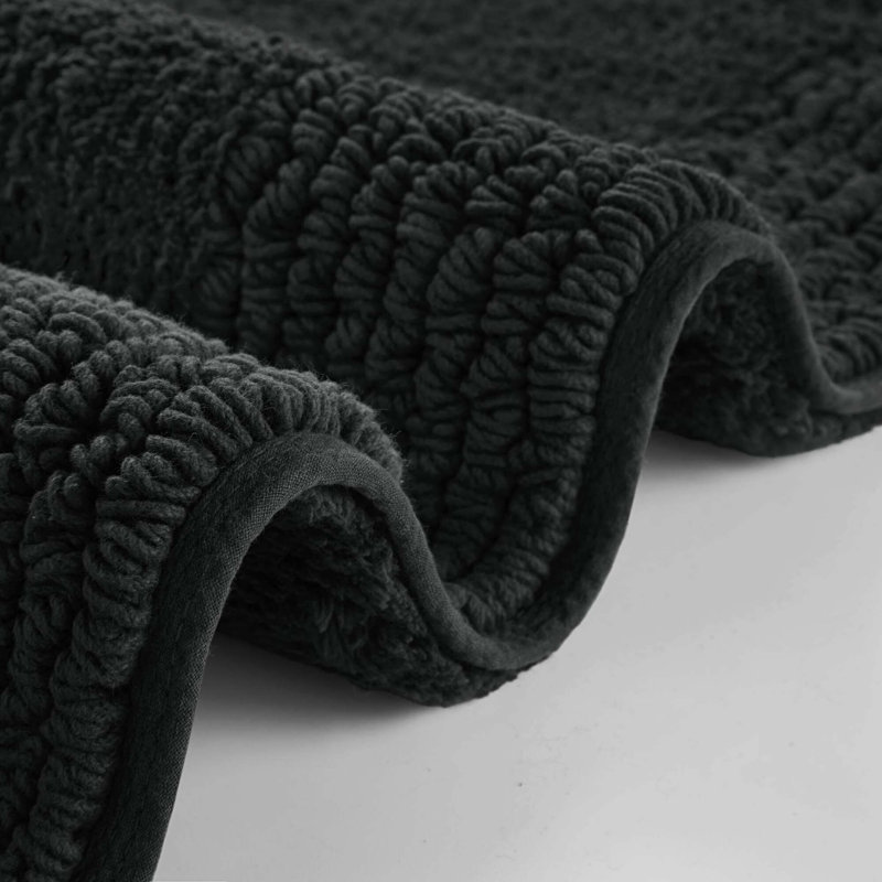 1 PCS 24x72" 100% Cotton Tufted 3000 GSM Reversible Bath Rug, 60" L x 24" W, Black