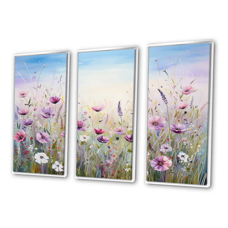 Ensemble de décoration murale Graeme - Champ de fleurs, H 40 po x l 60 po x P 1 po, Cadre flottant blanc