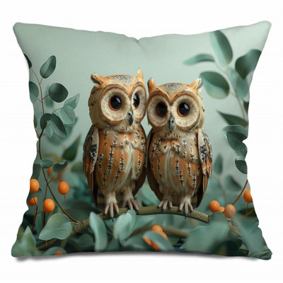 Owl Pair Throw Pillow, Animal  Pillows