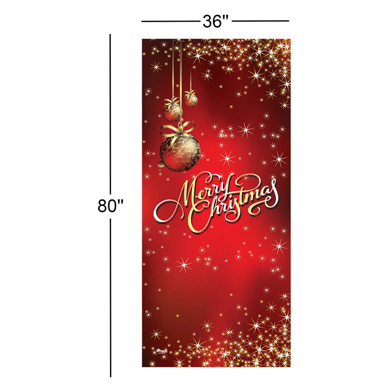 Bannière de porte de Noël ornements rouges et dorés 36 po x 80 po