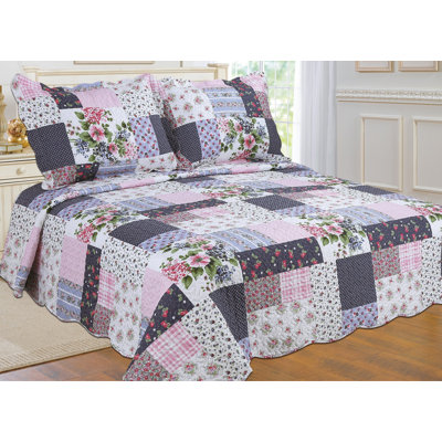 Ensembles de courtepointe réversible à motif traditionnel rose de qualité supérieure (deux ou trois pièces)