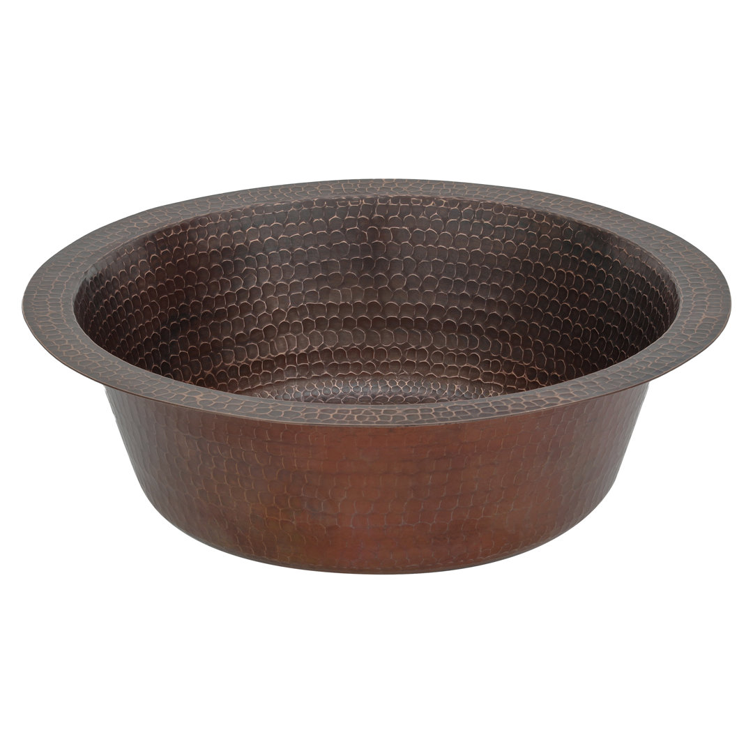 14" Round Hammered Copper Prep Sink w/ 3.5" Drain Opening Premier Copper Products