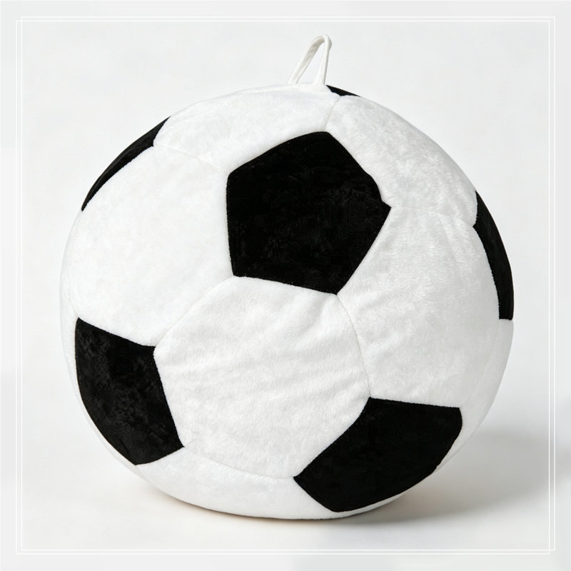 Petit fauteuil Addilynn en forme de ballon de football avec assise moelleuse, Noir + beige
