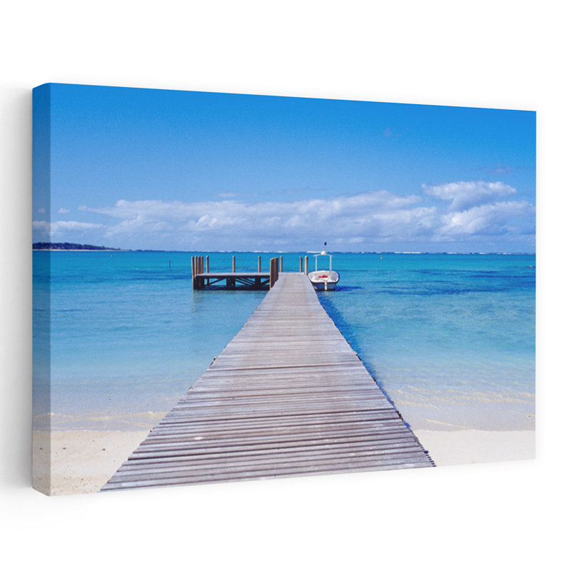 Jetée sur la plage, Île Maurice, art contemporain contemporain, H 16 po x l 24 po