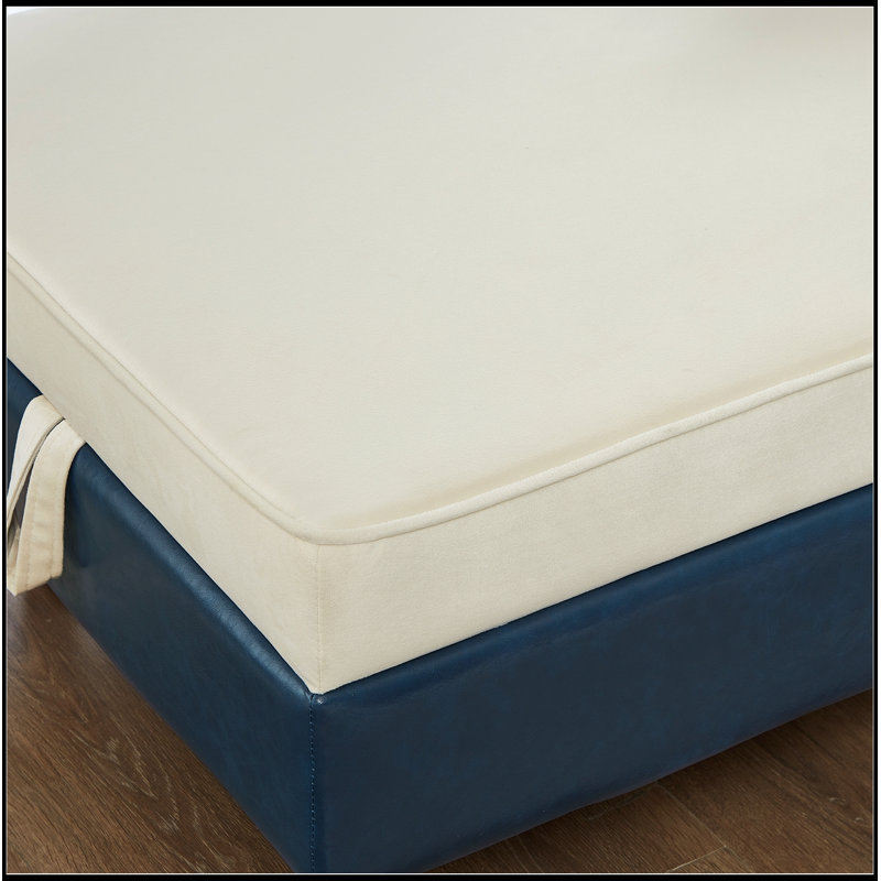 Chaise longue rembourrée avec rangement, Beige et bleu