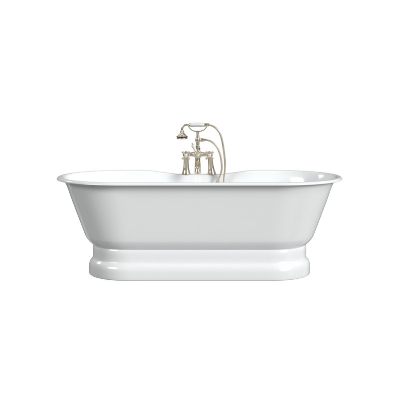 Regal 68'' L Soaking Bathtub, Cast Iron Pedestal Base, White Interior with White Exterior