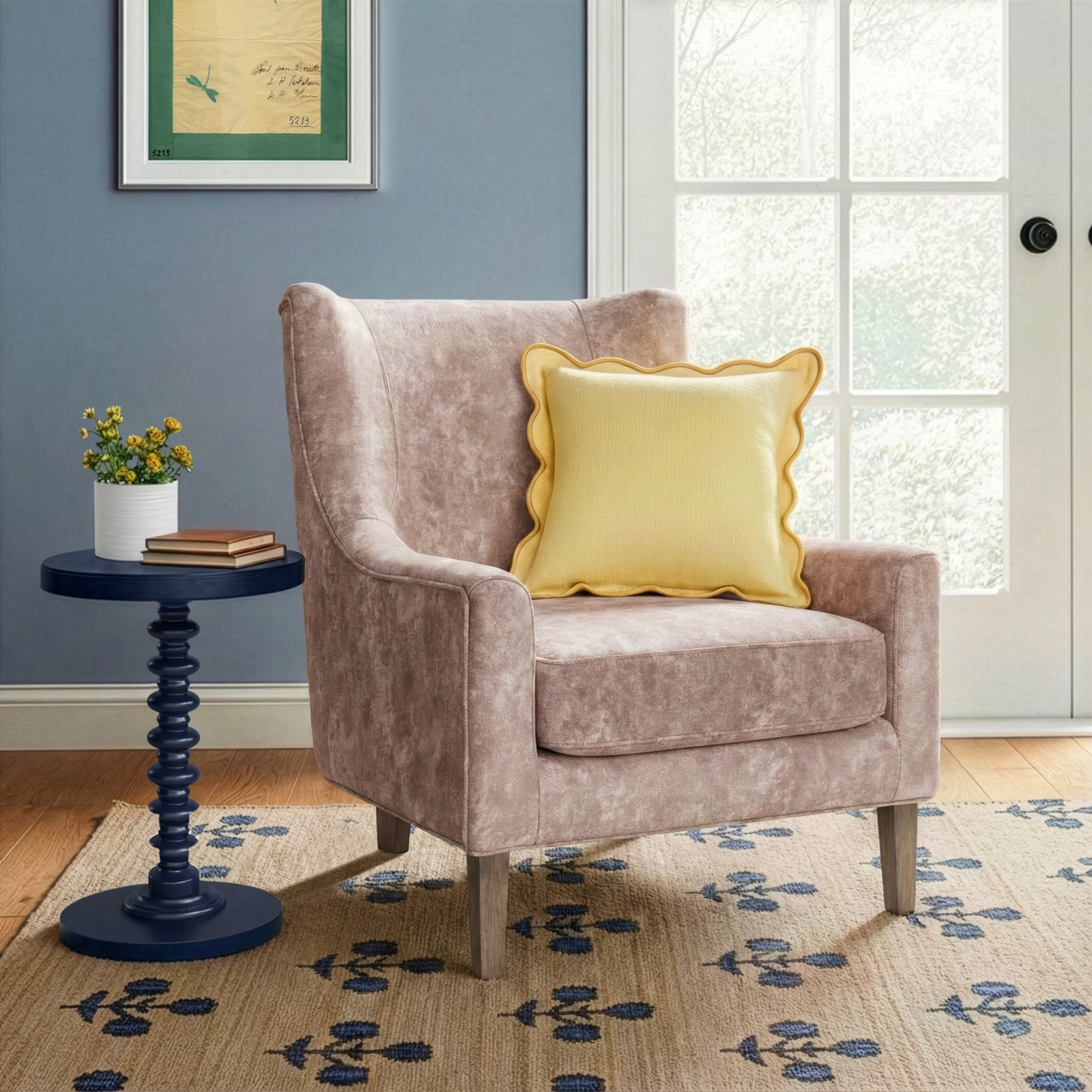 Ashleigh Wingback Chair, Sapphire Polyester